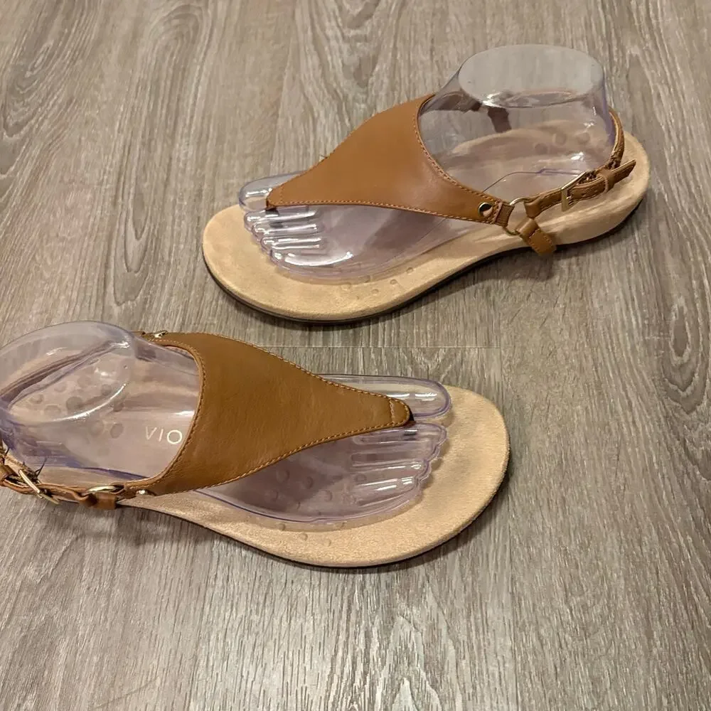Vionic Kirra Women’s Sz 9 Tan Leather Orthotic Thong Sandals Slingback Comfort
